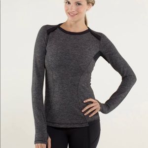 Lululemon Base Runner Long Sleeve Gray Mini Check Pique Black Heathered Black